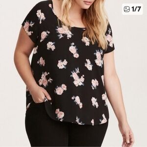 Torrid Georgette Drape Back Floral Pattern Semi Sheer Blouse Size 2X